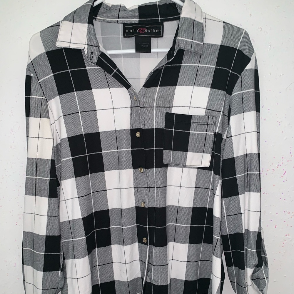 Black and white plaid button down shirt